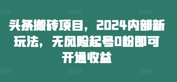 2024头条搬砖项目新玩法，0粉无风险快速开通收益-无双副业