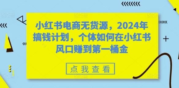 2024年小红书无货源电商赚钱指南，个体如何抓住风口-无双副业