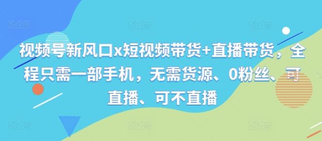 视频号带货新机遇：手机创业，无需货源与粉丝-无双副业