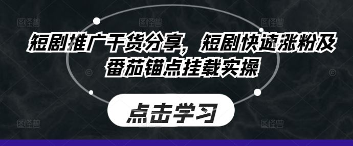 短剧推广技巧与番茄锚点挂载实战指南-无双副业