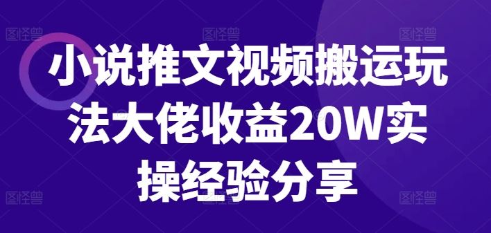 小说推文视频搬运玩法与20W收益实操经验分享-无双副业
