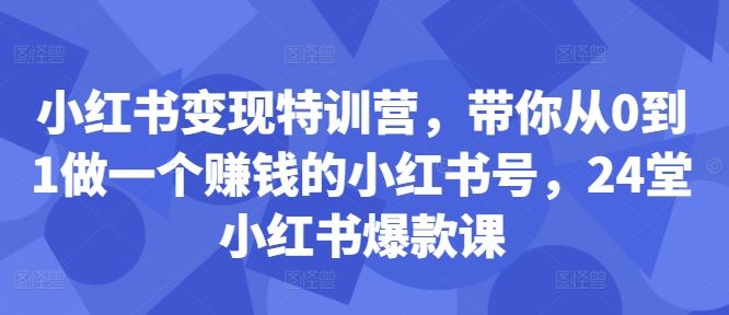 小红书变现特训营：从0到1打造赚钱小红书号，24堂爆款课-无双副业