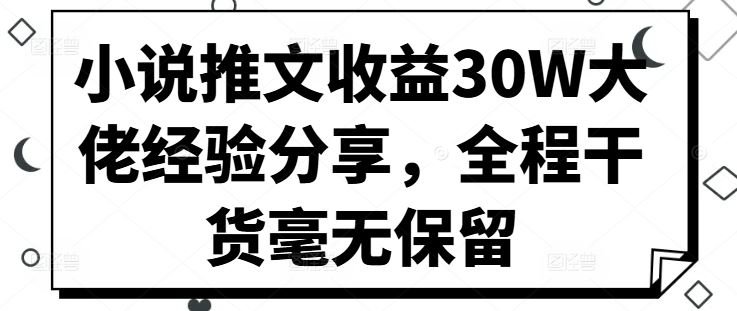 小说推文收益30万经验分享，全程干货无保留-无双副业
