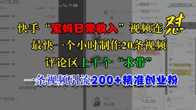 快手宝妈创业视频制作与精准引流技巧-无双副业