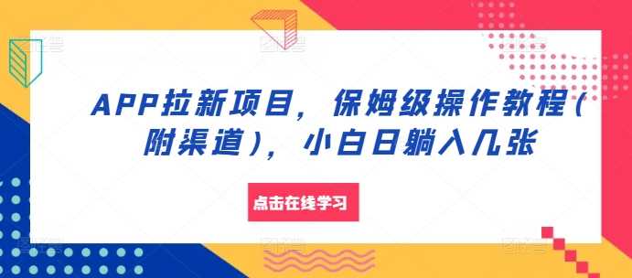 APP拉新项目操作教程及渠道分享，轻松实现日收入-无双副业
