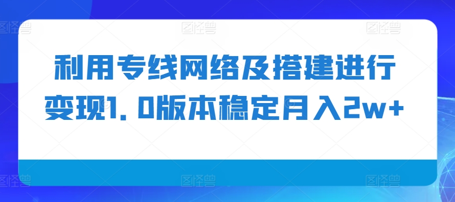 专线网络搭建实现稳定月入2万+的变现方法-无双副业