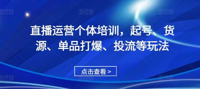 直播运营培训：起号、货源、单品打爆与投流技巧-无双副业