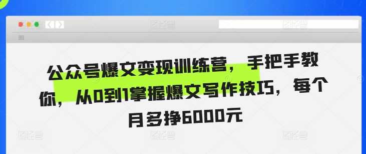 公众号爆文写作技巧全攻略，轻松实现月入6000元-无双副业