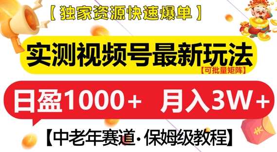 视频号中老年市场独家玩法，月入过万实战揭秘-无双副业