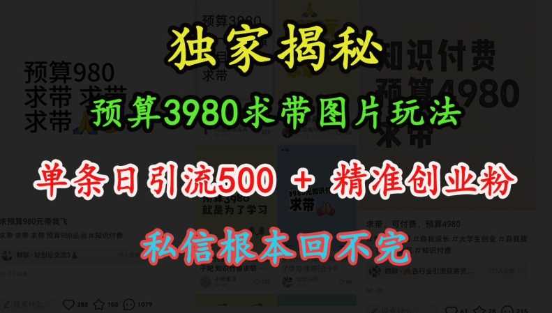 预算3980图片玩法，单条日引流500+精准创业粉-无双副业