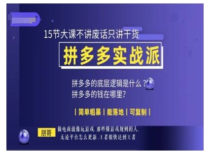 朋哥电商拼多多实战15节大课，干货满满可复制落地-无双副业