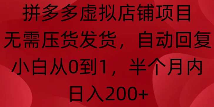 拼多多虚拟店铺项目：无需压货发货，小白快速日入200+-无双副业