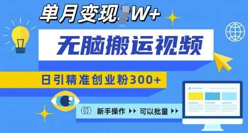 视频号搬运批量复制技巧，新手日引300+创业粉，月变现过万-无双副业
