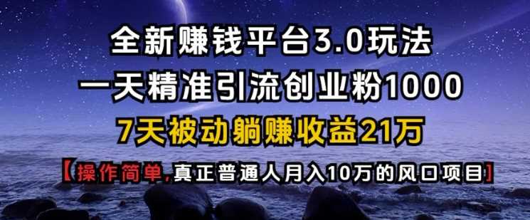 全新赚钱平台3.0玩法精准引流创业粉实现高收益-无双副业