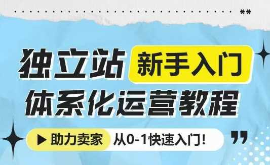 独立站新手体系化运营教程，助力卖家快速入门-无双副业