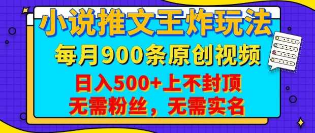 小说推文变现新玩法，月领900条原创视频，日收益轻松破百-无双副业