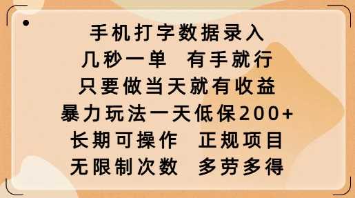 手机打字数据录入轻松赚钱，当天收益，简单易操作-无双副业