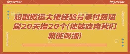 短剧搬运技巧与账号运营实战经验分享-无双副业