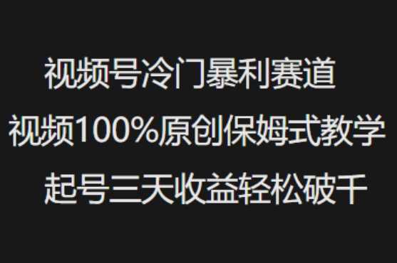 视频号原创教学：三天收益破千的冷门暴利赛道-无双副业