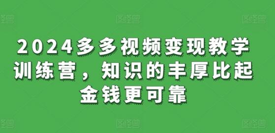 2024多多视频变现教学训练营，知识比金钱更可靠-无双副业