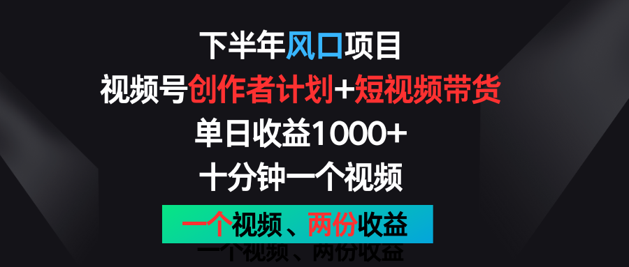 视频号创作者计划与视频带货，单日收益突破1000元-无双副业