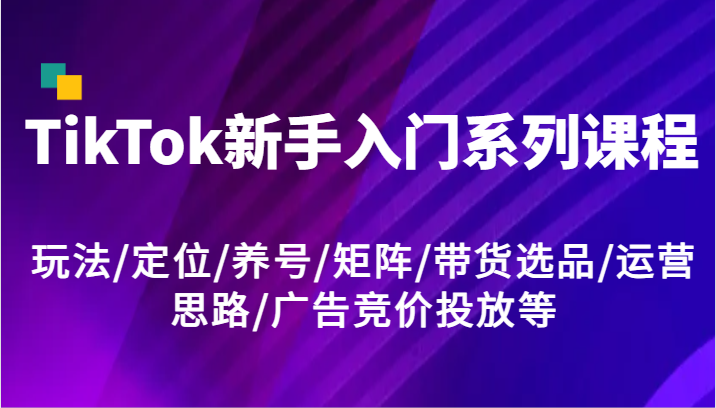 TikTok新手入门课程：玩法、定位、养号、矩阵、带货与广告投放-无双副业
