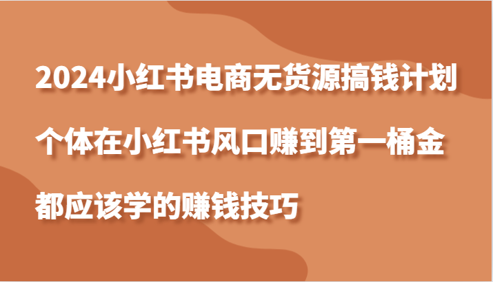 小红书电商无货源赚钱技巧，个体如何抓住风口赚取第一桶金-无双副业