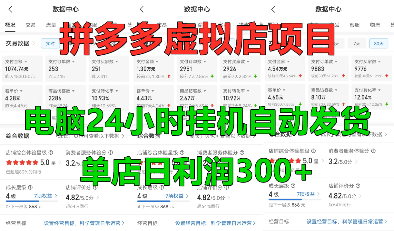 拼多多虚拟店铺项目，电脑挂机自动发货，日利润300+-无双副业
