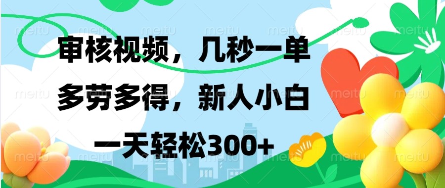 审核视频轻松赚钱，新人日赚300+-无双副业