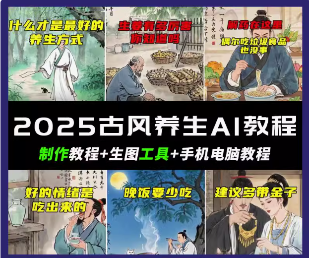 AI古风养生视频制作教程 轻松日入500+ 快速涨粉10万-无双副业