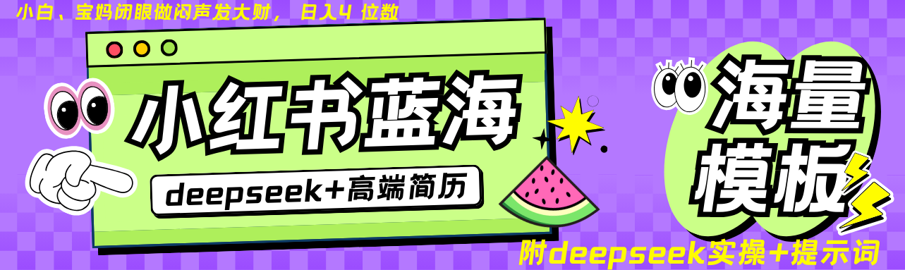 Deepseek小红书简历模板项目 零成本创业 日入无上限-无双副业