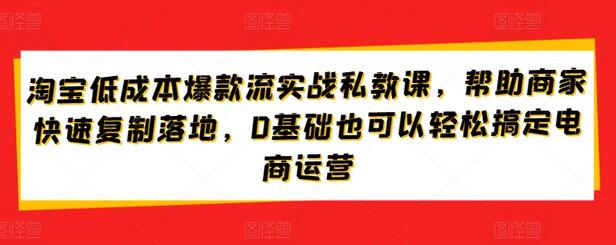 淘宝低成本爆款流实战课程，0基础轻松掌握电商运营-无双副业