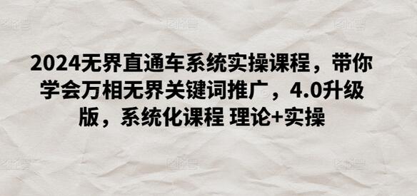 2024无界直通车系统实操课程，掌握万相无界关键词推广-无双副业