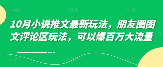 10月小说推文最新玩法，朋友圈图文评论区引爆百万流量-无双副业