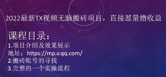 2022最新TX视频搬砖项目，轻松撸收益-无双副业