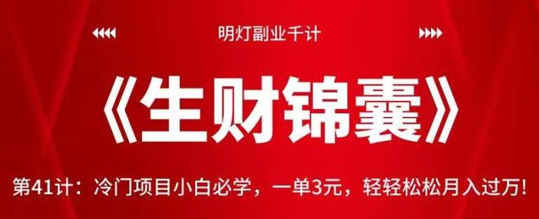冷门项目小白必学：一单3元轻松月入过万【视频课程】-无双副业