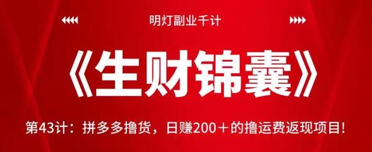 拼多多撸货日赚200+的运费返现项目视频课程-无双副业