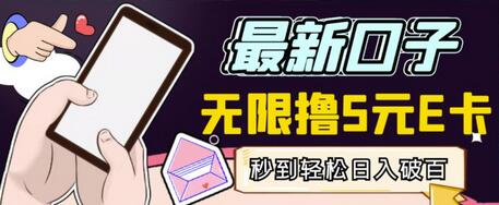 最新5元E卡项目，无限接码秒到，轻松日入破千-无双副业