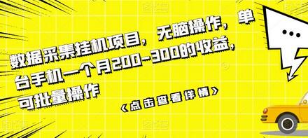 数据采集挂机项目：单台手机月赚200-300元，可批量操作-无双副业
