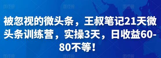 王叔笔记21天微头条训练营，实操3天日收益60-80元-无双副业