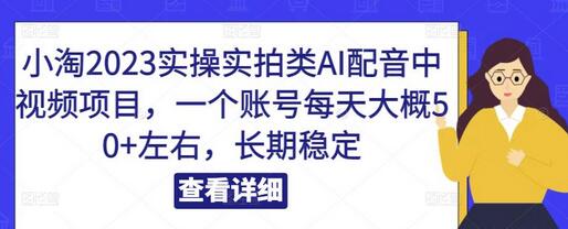 小淘2023实操实拍类AI配音中视频项目，长期稳定收益-无双副业