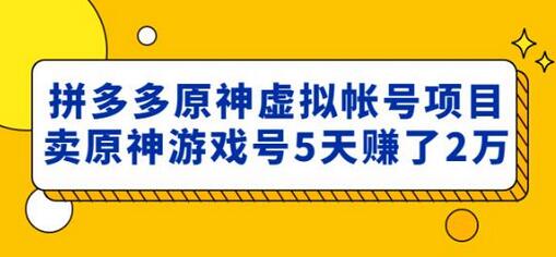 拼多多原神虚拟账号项目：5天赚2万的游戏号销售秘籍-无双副业