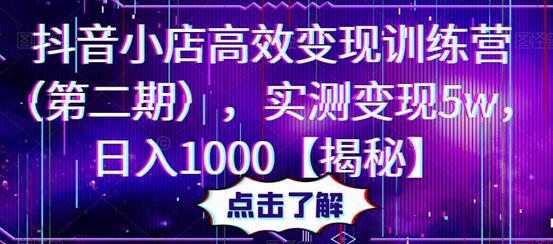 抖音小店高效变现训练营，实测变现5w日入1000揭秘-无双副业