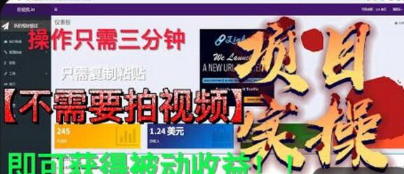 国外掘金项目：无需拍视频，三分钟操作实现被动收益-无双副业