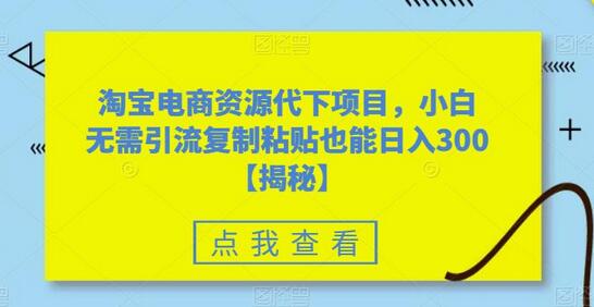 淘宝电商资源代下项目，小白轻松日入300+-无双副业