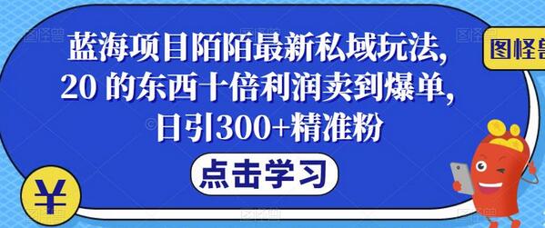 陌陌私域玩法：低成本高利润项目，日引300+精准粉-无双副业