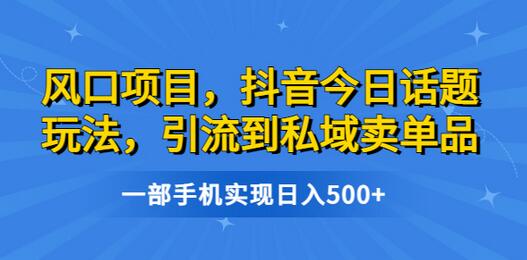 抖音今日话题玩法，私域引流卖单品，手机日入500+-无双副业