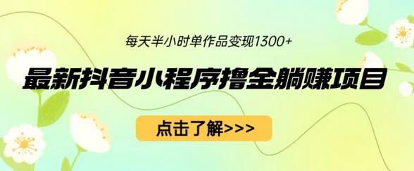 抖音小程序躺赚项目，每天半小时轻松变现1300+-无双副业
