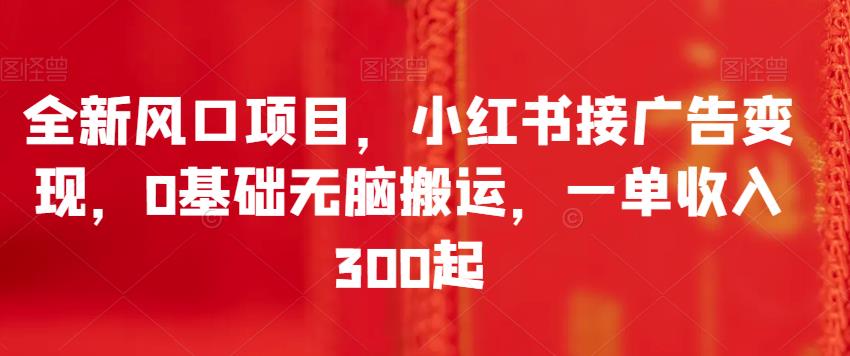 小红书广告变现项目，0基础轻松赚钱，单笔收入300+-无双副业