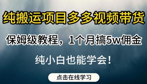 纯搬运项目多多视频带货教程，1个月赚5w佣金，小白也能上手-无双副业